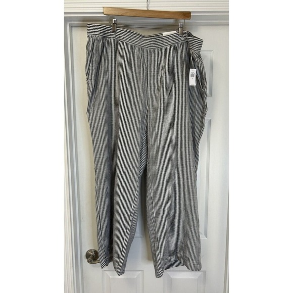 Old Navy Linen Blend Wide Leg Pant Size 3XL Gray Stripe High Rise Drawstring - Picture 1 of 12